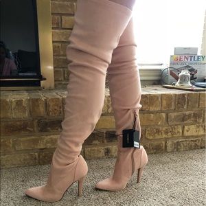 Pink Suede Thigh High Boots